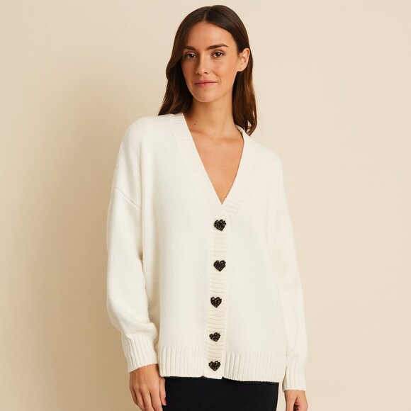 Olivia Rubin Mika Knit Cardigan Sweater with Rhinestone Heart Snaps, siz… - Picture 1 of 12